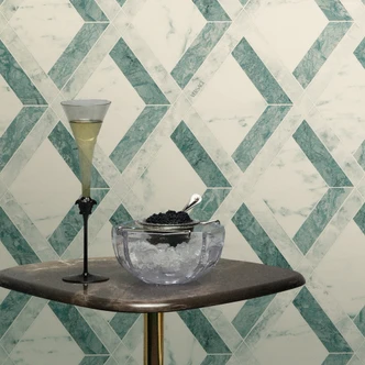 Versace non-woven wallpaper Tarsia diamond pattern marble look green white graphic 
