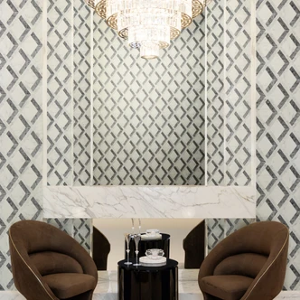 Versace non-woven wallpaper Tarsia diamond pattern marble look gray black white 