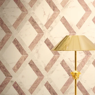 Versace non-woven wallpaper Tarsia diamond pattern marble look cream pink white 