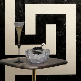 Versace non-woven wallpaper Greek meander graphic black white gray marble look modern 