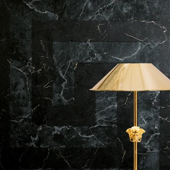 Versace non-woven wallpaper Greek meander graphic black gray marble look modern luxurious 