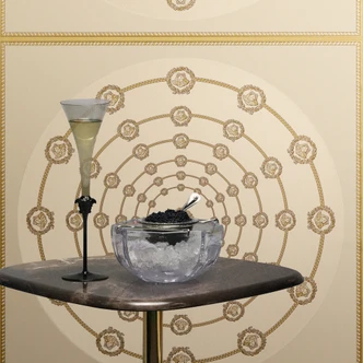Carta da parati in tessuto non tessuto Versace I Love Baroque Medusa Circles Beige Gold elegante 