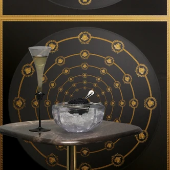 Carta da parati in tessuto non tessuto Versace I Love Baroque Medusa Circles Nero Gold lussuoso 