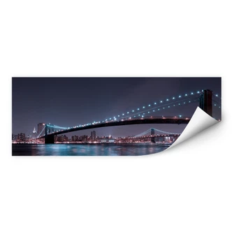 Muurprints Bravin -  Manhattan Skyline bij Nacht - Panorama 
