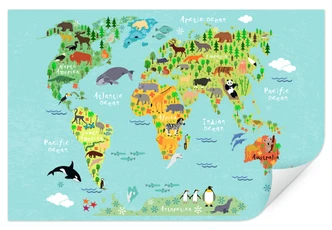 Wallprint - Verdenskort Dyr 