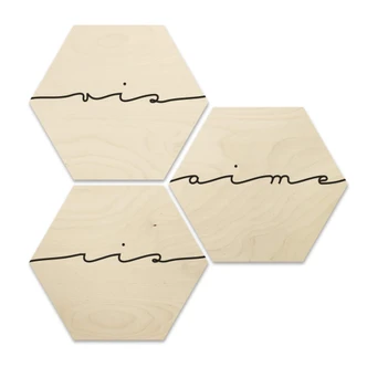 Hexagon Hout Vis ris aime (set van 3) 