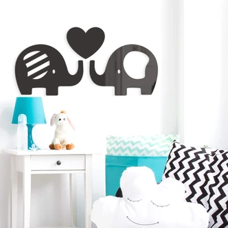 Wanddecoratie Olifanten met Hart (3-delig) 