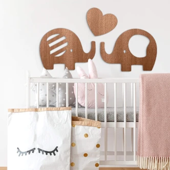 Holzdeko Mahagoni - Elefanten mit Herz (3-teilig) 