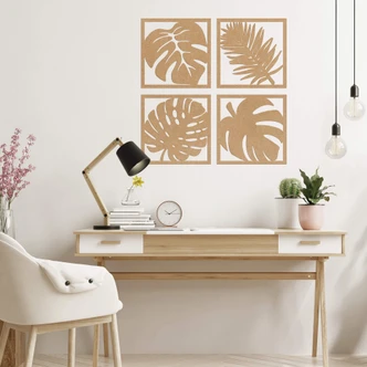 MDF Decoratie Naturel Vier Houten Bladeren 