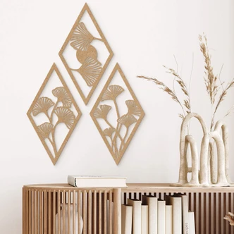 Väggdekorationer i trä Ginkgo blad set - diamantform - MDF natur (3 delar) Väggdekorationer i trä Ginkgo blad set - diamantform - MDF natur (3 delar)