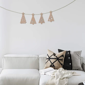 MDF Decoratie Naturel - Kerst - Dennenbomen 4-delig 