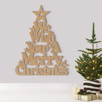 Holzdeko Weihnachten - Weihnachtsbaum We wish you a merry Christmas - MDF Natur Holzdeko Weihnachten - Weihnachtsbaum We wish you a merry Christmas - MDF Natur