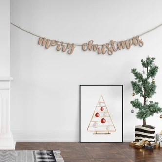 MDF Decoratie Naturel Kerst - Merry Christmas 