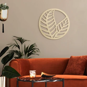 Wanddecoratie Populierenhout Bladeren in een Cirkel 