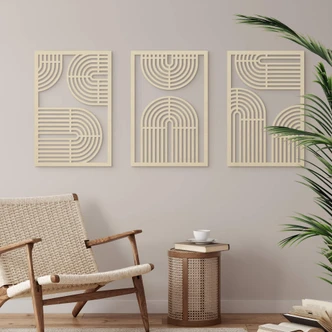 3D Holz-Wandpaneele Regenbogen - geometrisch (3-teilig) - Pappel 