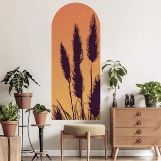 Wandtattoo Rundbogen Pflanzen - Pampasgras orange-gelb 