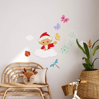 Wandtattoo Unser Sandmännchen - Sandmann auf Wolke im Frühling - 50x70 cm 