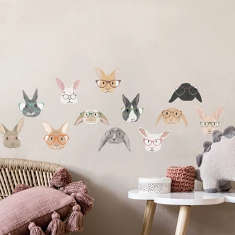 Muursticker Set Haasjes met Brillen Muursticker Set Haasjes met Brillen