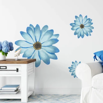 Wandtattoo Bornholmer Margeritenblüte blau Watercolor 