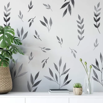 Wandtattoo eingefärbte Blätter Watercolour schwarz 