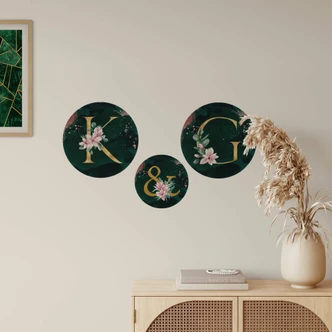 Wandtattoo Goldene Buchstaben & Zahlen mit Magnolien - Rund 