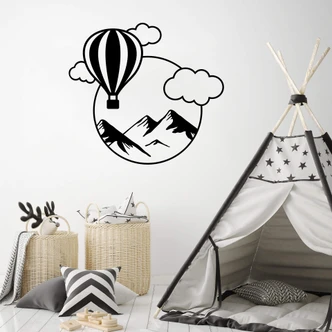 Wandtattoo Heißluftballon in den Bergen - Rund 