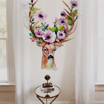 Wandtattoo Kvilis - Hirsch mit Blumengeweih 