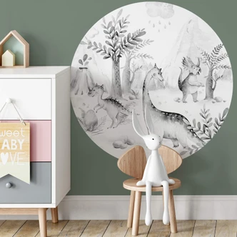 Zelfklevende Wandcirkel Kvilis - Dino's zwart wit 