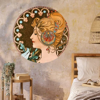 Zelfklevende Wandcirkel Mucha - Veren 