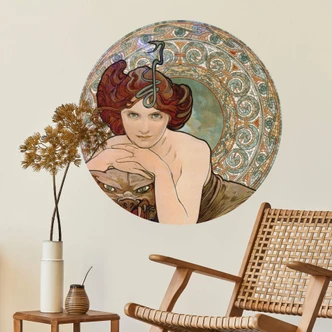 Zelfklevende Wandcirkel Mucha - Smaragd 