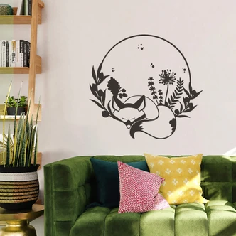 Wandtattoo Schlafender Fuchs in der Blumenwiese 