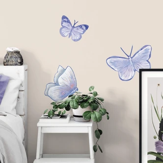 Muursticker Geillustreerde Vlinders Lila/Blauw (3 stuks) 
