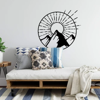 Sticker mural rond Lever de soleil sur les montagnes 