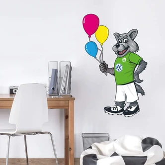 Wandtattoo VfL Wolfsburg - Wölfi mit Luftballons 