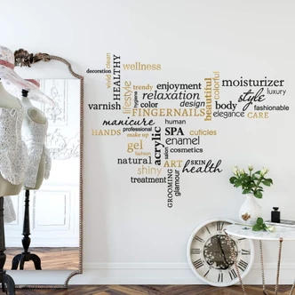 Wandtattoo Wellness Wortwolke schwarz-gold Wandtattoo Wellness Wortwolke schwarz-gold