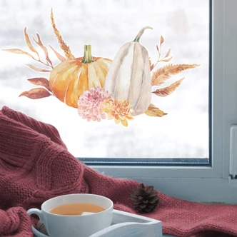 Fensterbild Zwei Kürbisse im Herbst Fensterbild Zwei Kürbisse im Herbst
