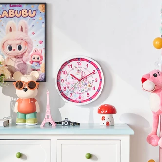 Bundle Lernuhr mit Lernzifferblatt für Kinder inkl. Armbanduhr & Mäppchen | Einhorn/Prinzessin rosa 