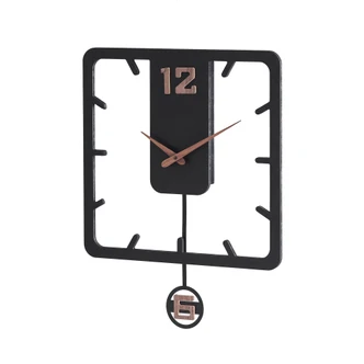 Holz-Wanduhr mit Pendel | MDF | mattschwarz, quadratisch, 52 x 40 cm Holz-Wanduhr mit Pendel | MDF | mattschwarz, quadratisch, 52 x 40 cm