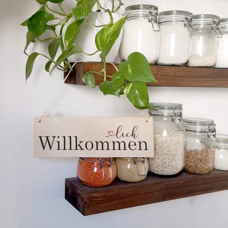 Targa in legno - Herzlich Willkommen 