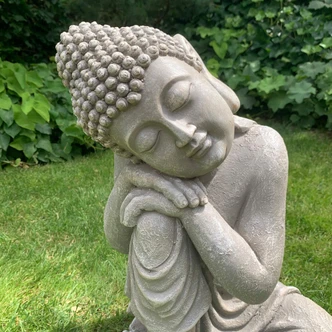 Schlafender Buddha aus Kunststein, betongrau | 34x31x40 cm Schlafender Buddha aus Kunststein, betongrau | 34x31x40 cm