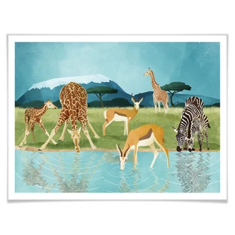 Poster Goed Blauw - Animals at the Lake 