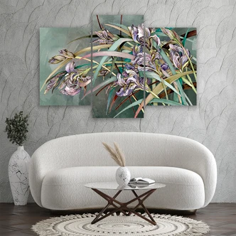 Leinwandbild 3 teilig, Iris Blumen im Wind 