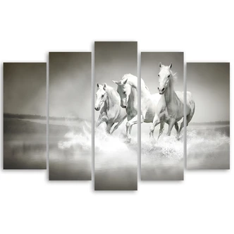 Leinwandbild 5 teilig, Galopp der weißen Pferde 