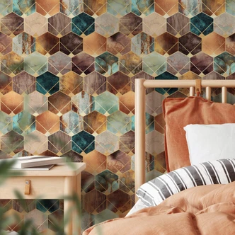 Patterned Wallpaper Fredriksson - Gold & Copper Hexagons 