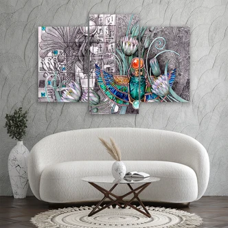 Leinwandbild 3 teilig, Ägyptische Hieroglyphen und Skarabäen 