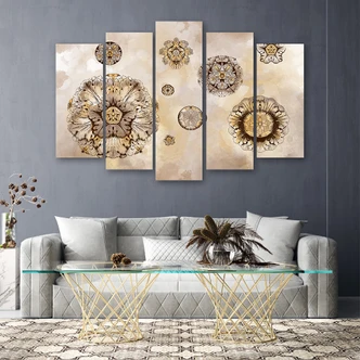 Leinwandbild 5 teilig, Florale geometrische Formen 