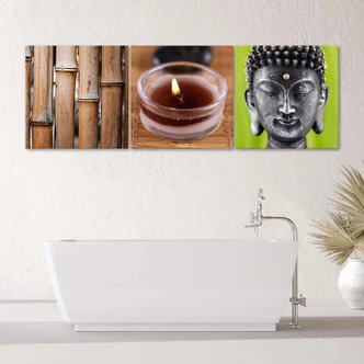 Leinwandbild 3-teilig, Buddha-Bambus 