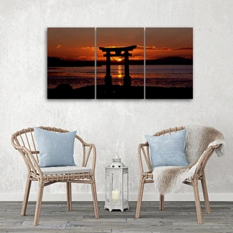 Leinwandbild 3-teilig, Torii-Tor bei Sonnenuntergang 