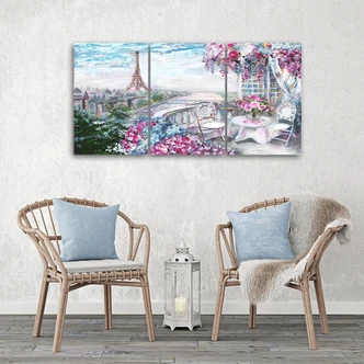 3-delige canvas print Parijs Eiffeltoren landschap roze pastel 