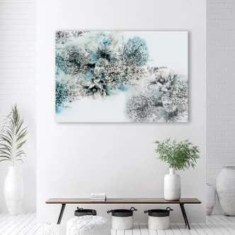 Leinwandbild, Blaue Blüten Abstraktion 